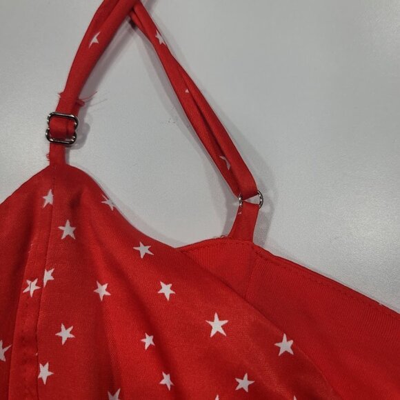 Zara Red Star Printed Satin Effect Bodysuit Sz XL - Picture 10 of 12